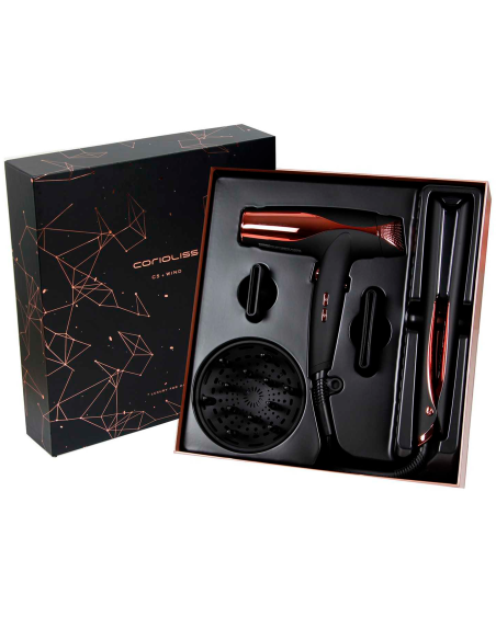KIT CORIOLISS  PLANCHA CABELLO C5 + SECADOR WIND BLACK COPPER