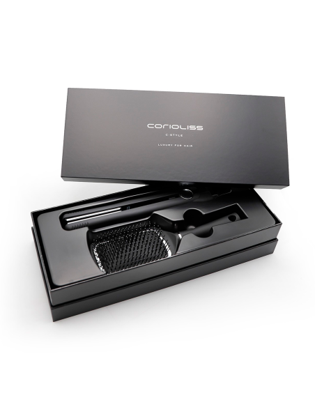 PLANCHA CABELLO CORIOLISS KIT C-STYLE BLACK CHROME Soft Touch + PADDLE