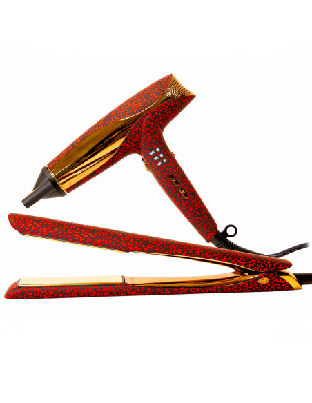 KIT CORIOLISS  PLANCHA CABELLO C5 + SECADOR WIND RED LEOPARD