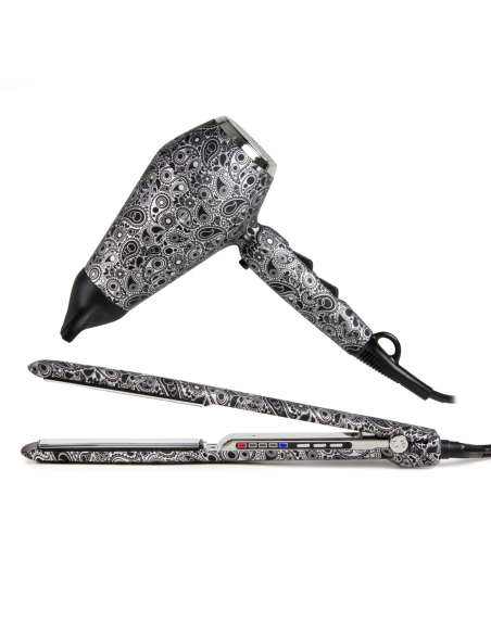 PACK CORIOLISS PLANCHA CABELLO C3 + SECADOR KOMPACTISSIMO PAISLEY SILVER