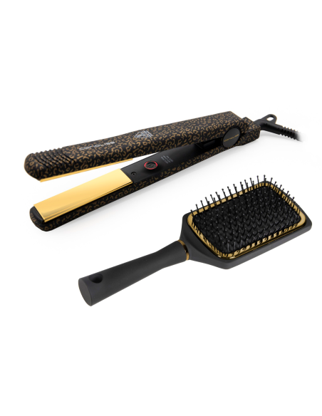 PLANCHA CABELLO CORIOLISS KIT C-STYLE LEOPARD GOLD Soft Touch + PADDLE