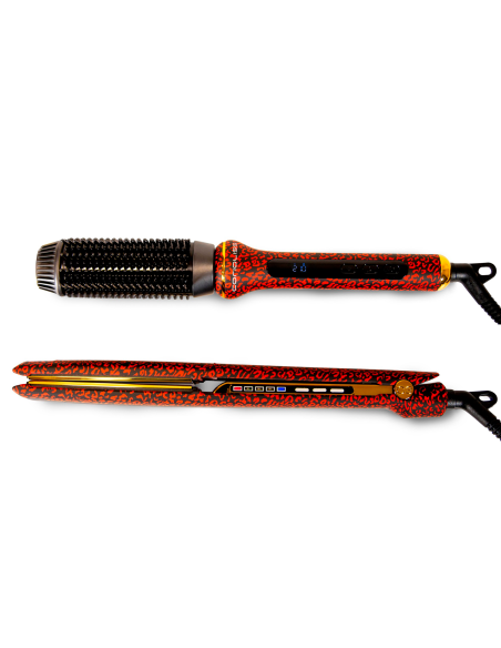 PACK CORIOLISS PLANCHA CABELLO C3 + HOT BRUSH LEOPARD RED